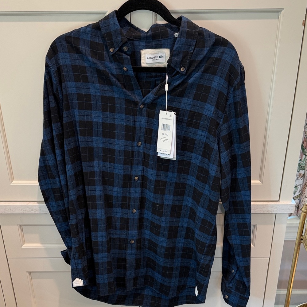 Lacoste Men's Navy Checkered Shirt